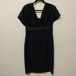 Adriana Papell Black Pleated Bust V-Neck Formal/Cocktail Dress Size 10